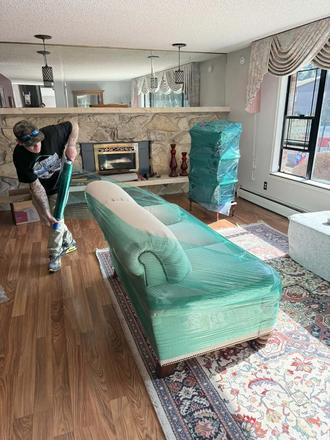 Furniture wrapped for protection